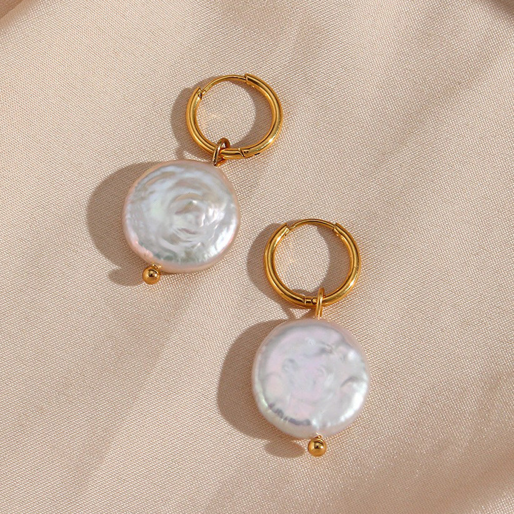 Ella Pearl Disc Earrings — view 4