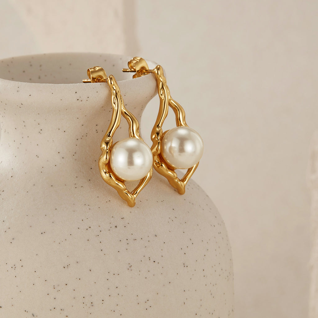 Uma Geometric Pearl Earrings — view 6