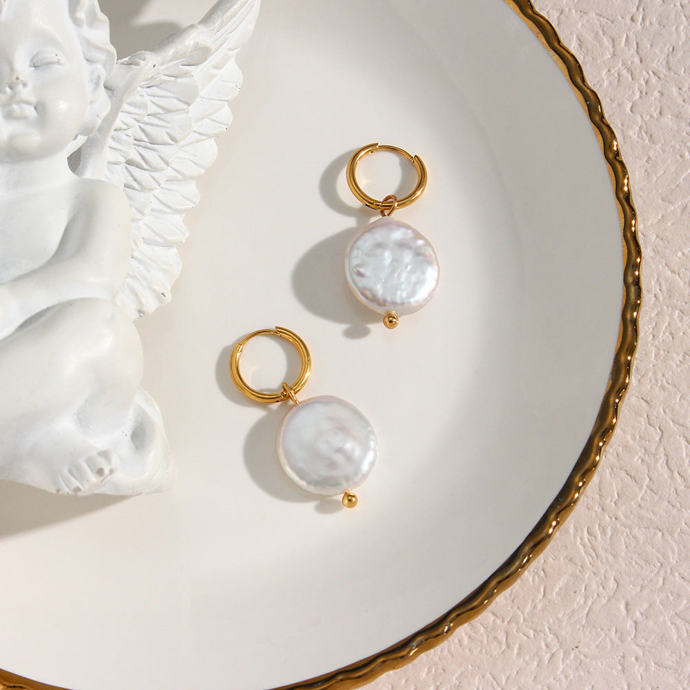 Ella Pearl Disc Earrings — view 5