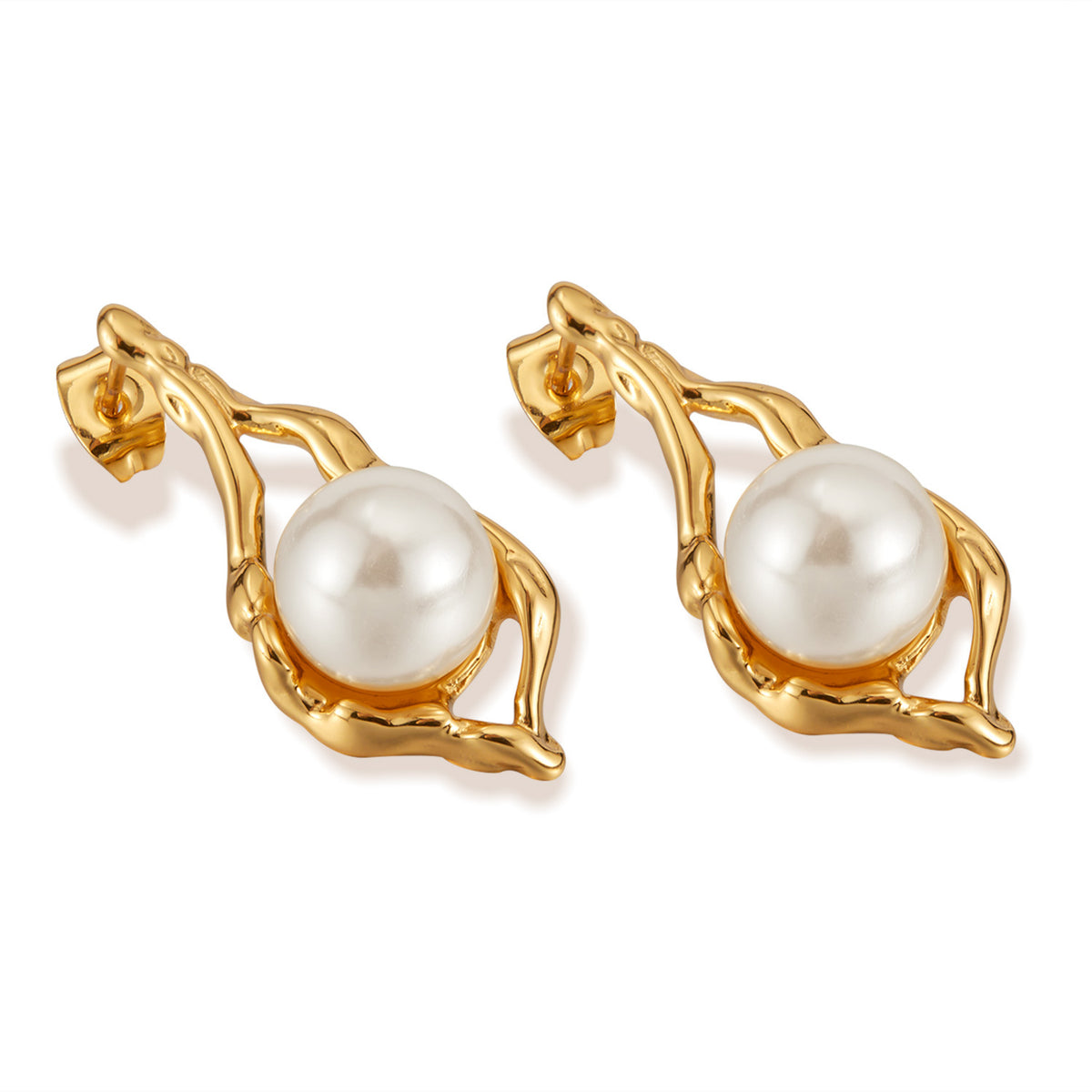 Uma Geometric Pearl Earrings — view 3
