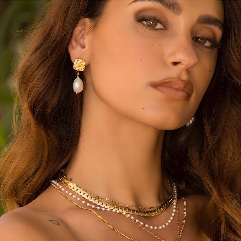 Vera Square Pearl Earrings — view 8