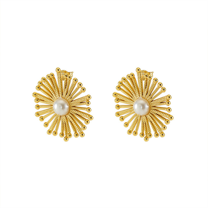 Rina Flower Pearl Stud Earrings — view 6