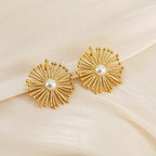 Rina Flower Pearl Stud Earrings — view 2