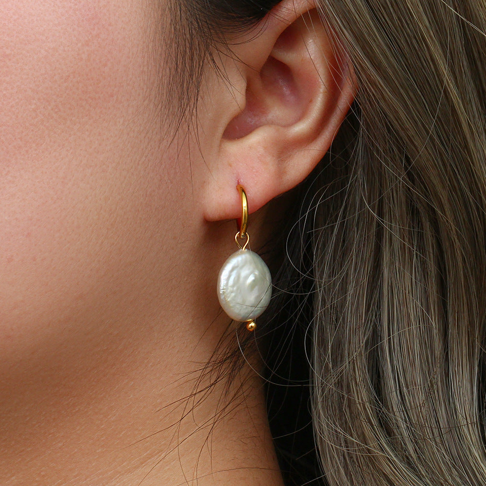 Ella Pearl Disc Earrings — view 2