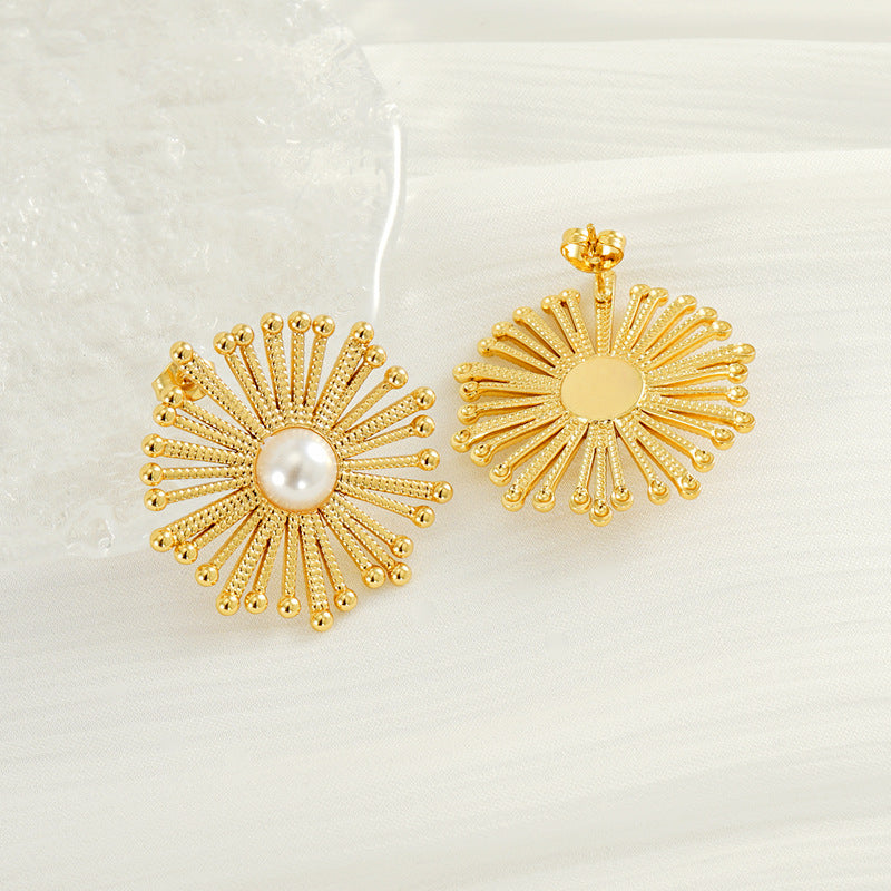 Rina Flower Pearl Stud Earrings — view 3