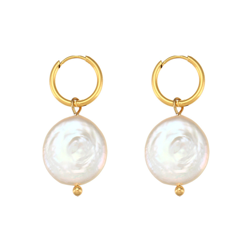 Ella Pearl Disc Earrings — view 3