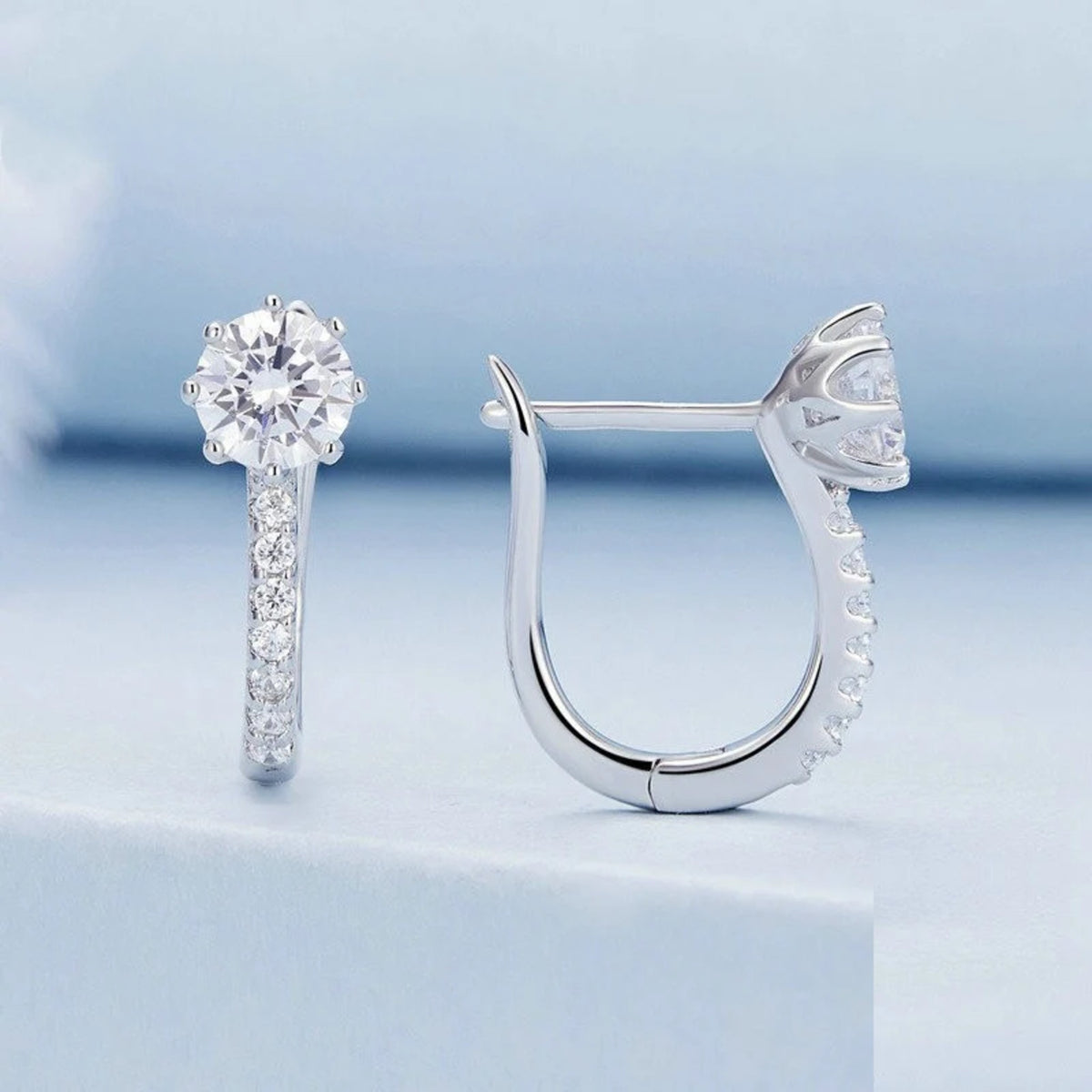 Elena Solitaire Huggie Hoops — view 2