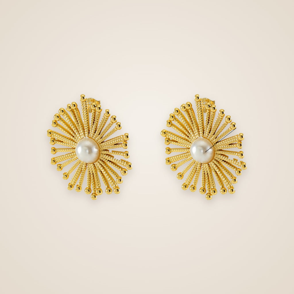 Rina Flower Pearl Stud Earrings — view 4